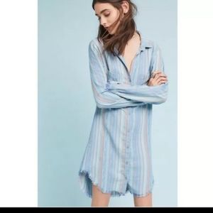 Cloth & Stone Blue Striped Long Sleeve Dress